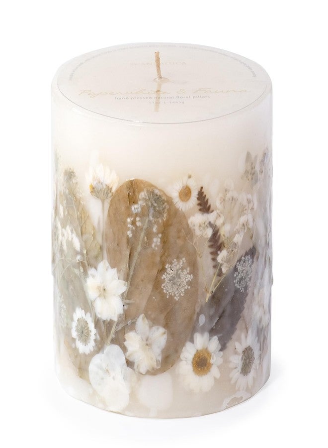 ANDALUCA Pressed Real Flowers Handcrafted Botanical Floral Pillar Candle (Natural White) - Image 5